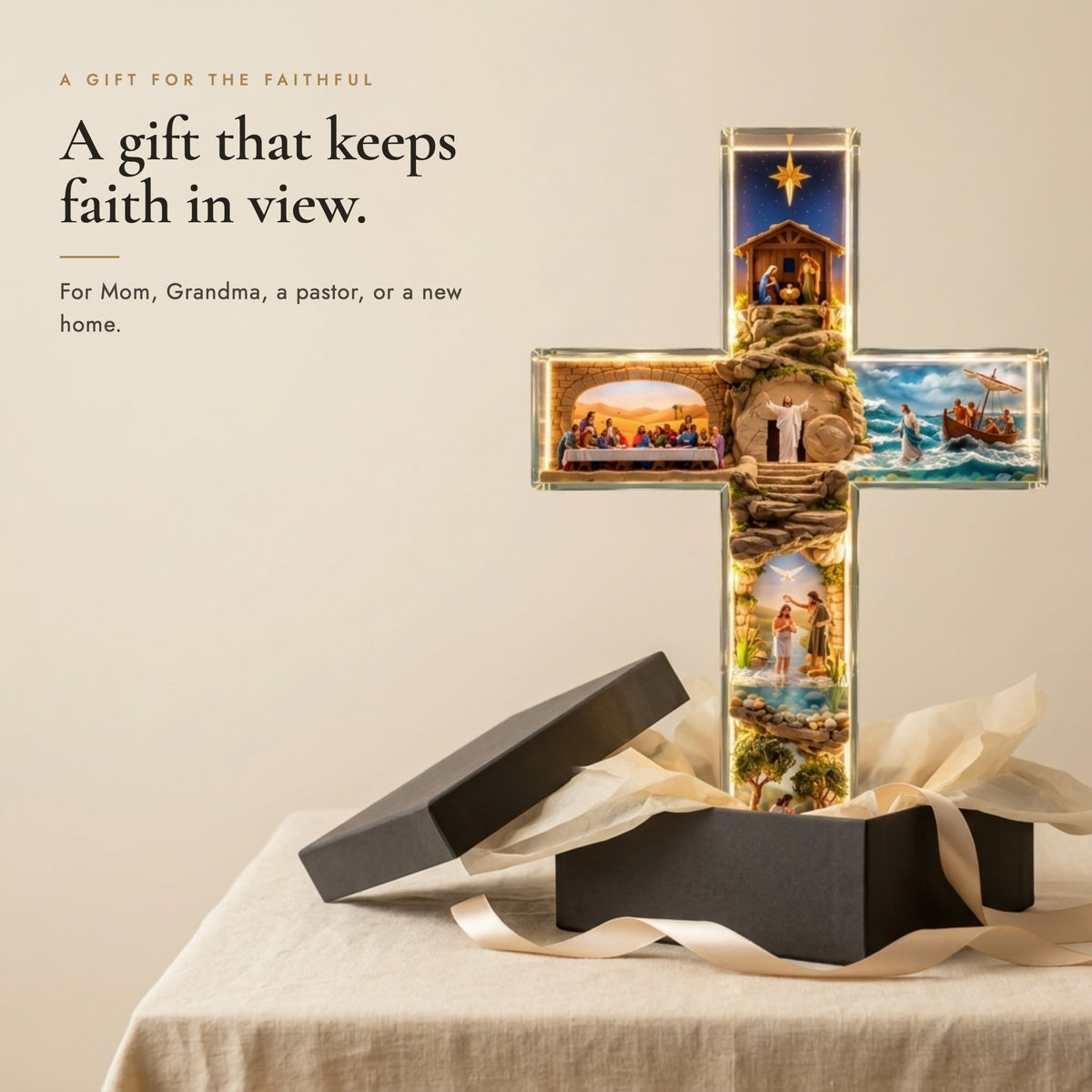 Story of Jesus Light-Up Cross presented as a faith gift